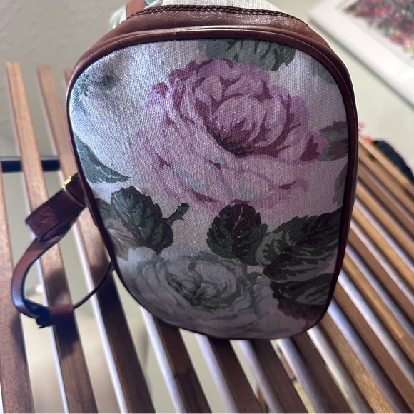 Floral Canvas Drawstring Italian Backpack with Pink & Green Print and Brown Trim main image 11